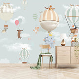 Animals Flying on Air Balloons Nursery Wallpaper