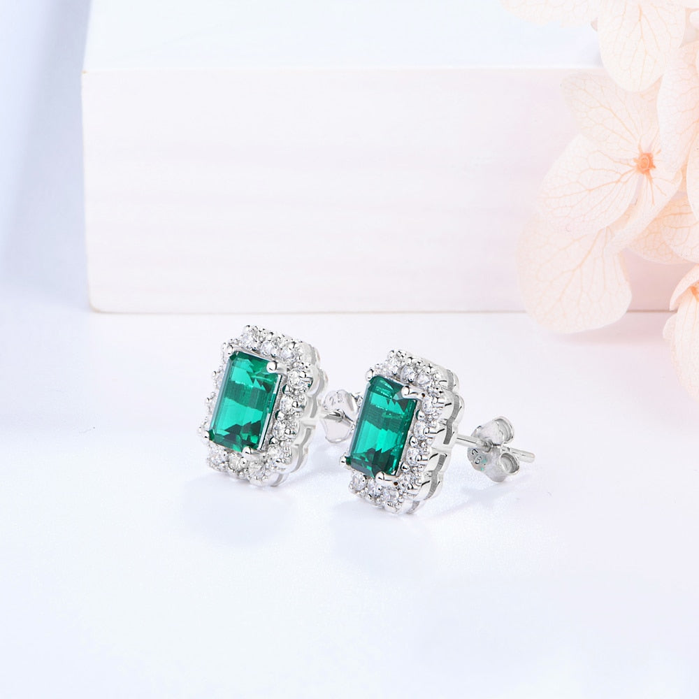 Rhodium Emerald Moissanite Diamond Earring