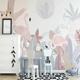 Papier peint flamant rose de plantes abstraites nordiques pour la décoration murale à la maison