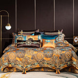 Palace Faux Silk Luxury Large Jacquard with Embroidery Bedding set