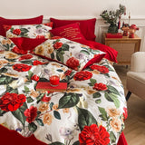 Luxury Red Wedding Bedding Set Skin-friendly Flowers Digital Printing