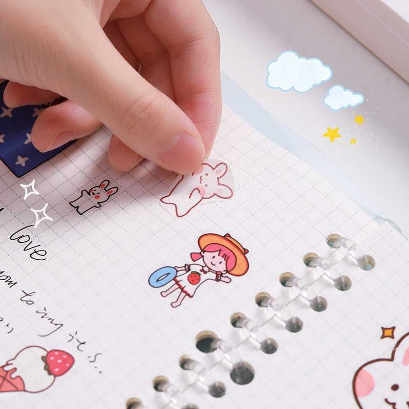 Stickers 4 Sheets/Set Cute Diary DIY Planner Kawaii Cute rabbit Sticky Scrapbooking for Girls Decorative stickers for kids