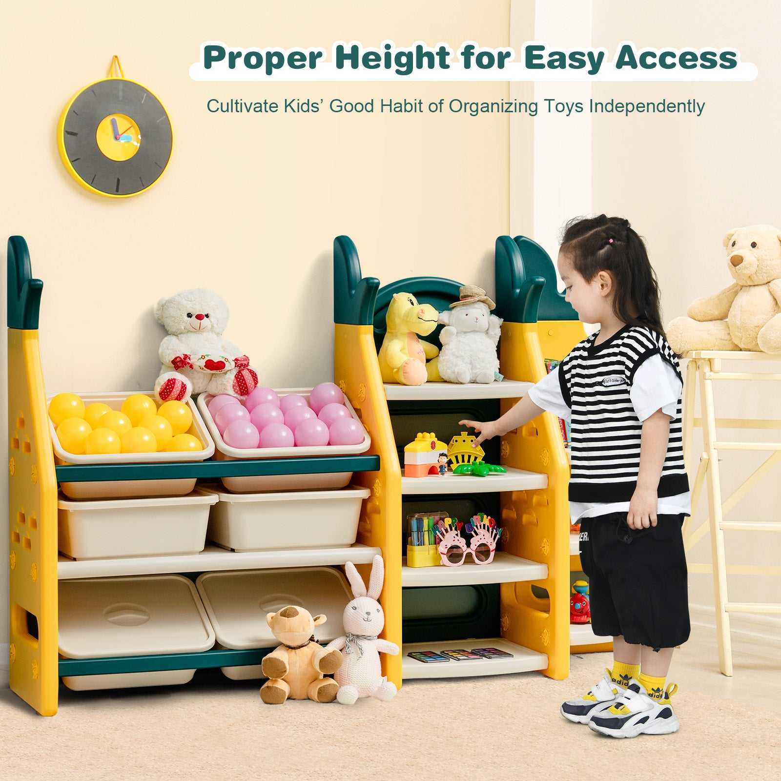 Kids Toy Storage 3-in-1 Organiser | Bookshelf Corner Rack w/ Plastic Bins