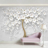 Papier Peint Arbre à Fleurs Blanches - Superbe Art Mural Nature