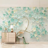 Liven Up Your Living Room with Flowers on Tree Wallpaper