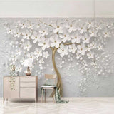 Carta da parati Albero con fiori bianchi - Splendida decorazione da parete con natura