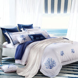 Blue and White Embroidery Premium Egyptian Cotton Silky Soft Bedding Set