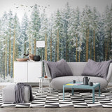 Nordic Forest Bird Scenery Wallpaper for Home Wall Decor