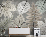 Artistic Monochrome Leaf Mural Wallpaper