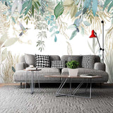 Tropical Plant Leaves Flowers And Birds Wallpaper Mural
