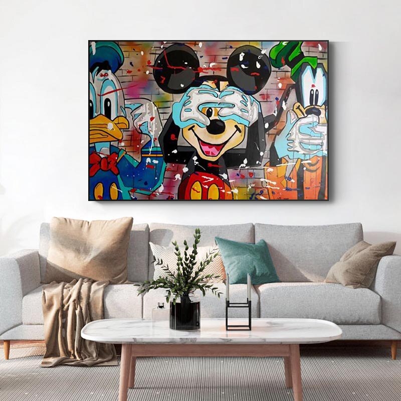 Disney Funny Mickey Mouse Donald Duck Canvas Wall Art