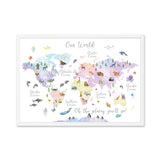 Kids Animal World Map Canvas Painting Poster