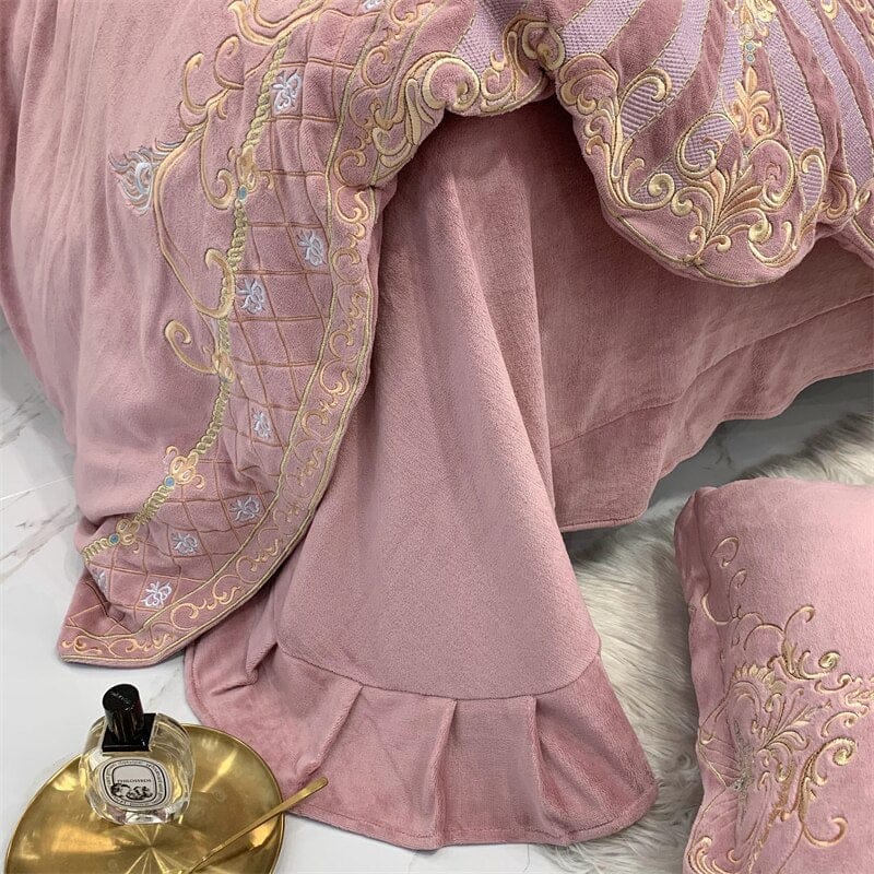 Super Soft Velvet Fleece Warm Cozy Luxury Embroidery Bedding Set