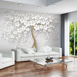 Tapete „Baum mit weißen Blumen“ – Atemberaubende Naturwandkunst