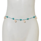 Boho Blue Rice Beads Waist Chain with Shell and Starfish Pendant