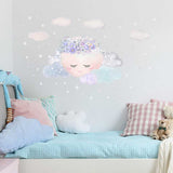 Sticker mural nuages ​​et étoiles de lune endormie fleur pourpre