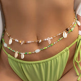 Boho-Perlen-Taillenkette mit Muschel- und Steinanhängern – Sexy Körperschmuck