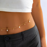 Slim Waist Chain with Imitation Pearl Pendant - Beach Body Jewelry