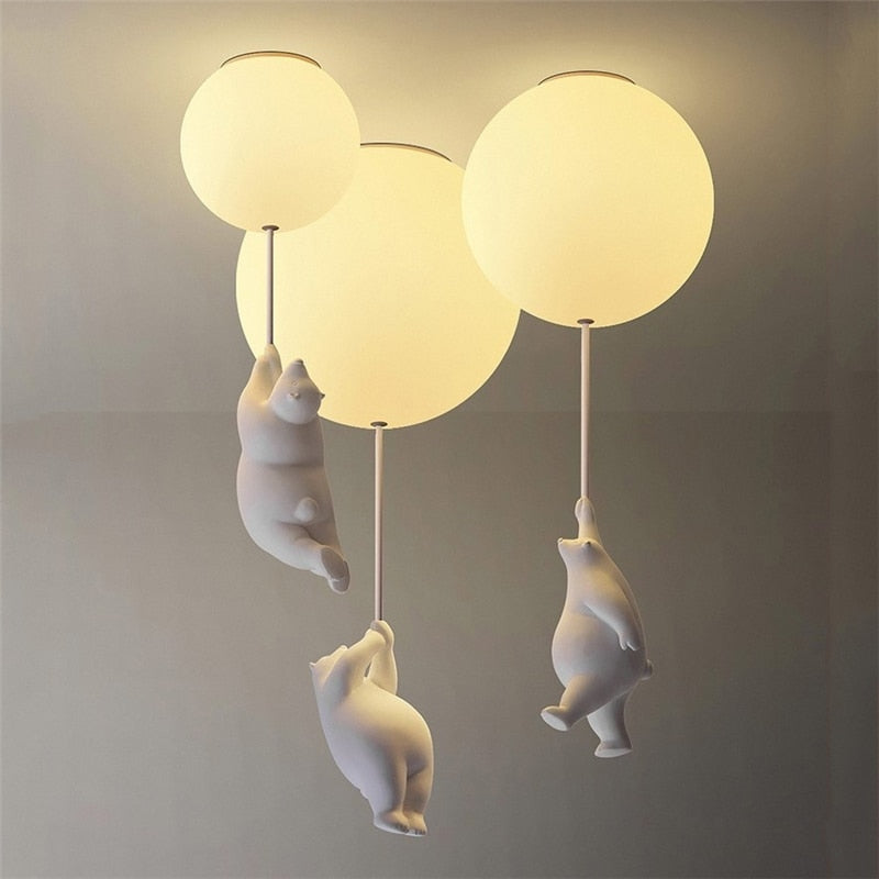 Ours en peluche pour enfants tenant des ballons Plafonnier | Lumières de décor de chambre d'enfants