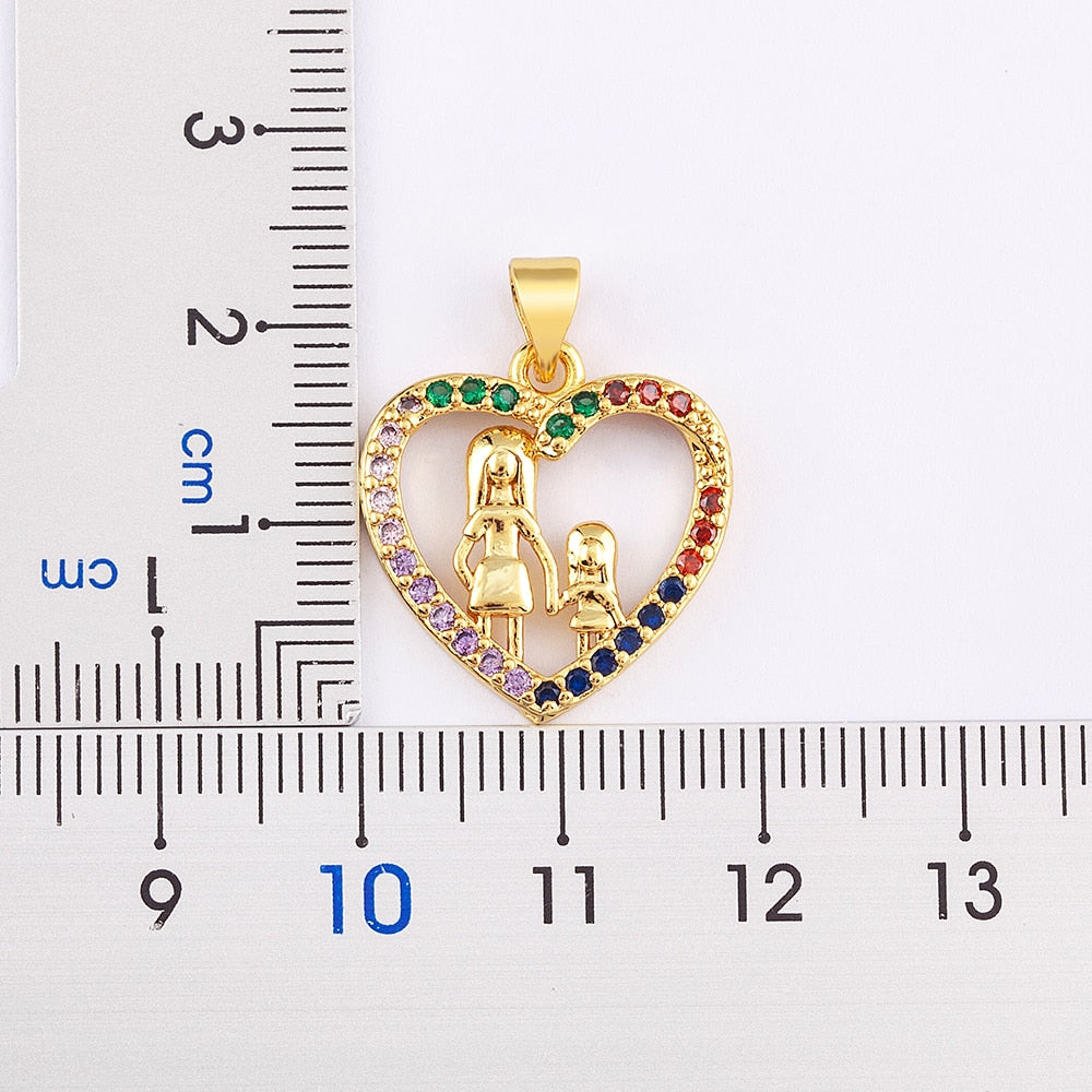 Heart Family Necklace with Colorful Zircon Chain