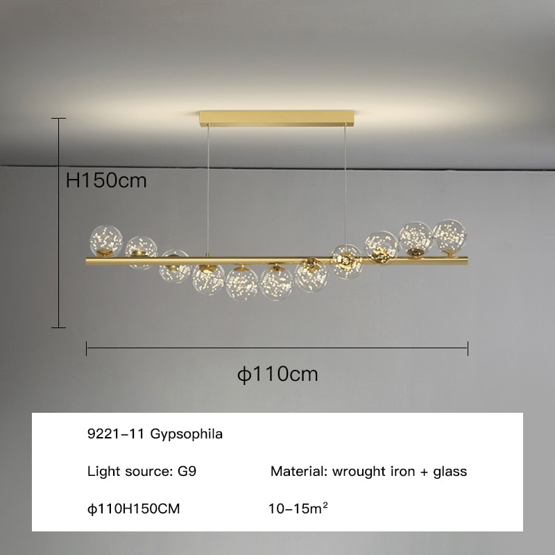 Modern Long Glass Ball Chandelier with G9 LED