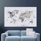 World Map Poster: Kids Room Canvas Wall Art