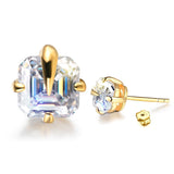 Total 0.8ct EF Asscher Diamond Passed Moissanite 18K Yellow Gold Plated 925 Silver Earring