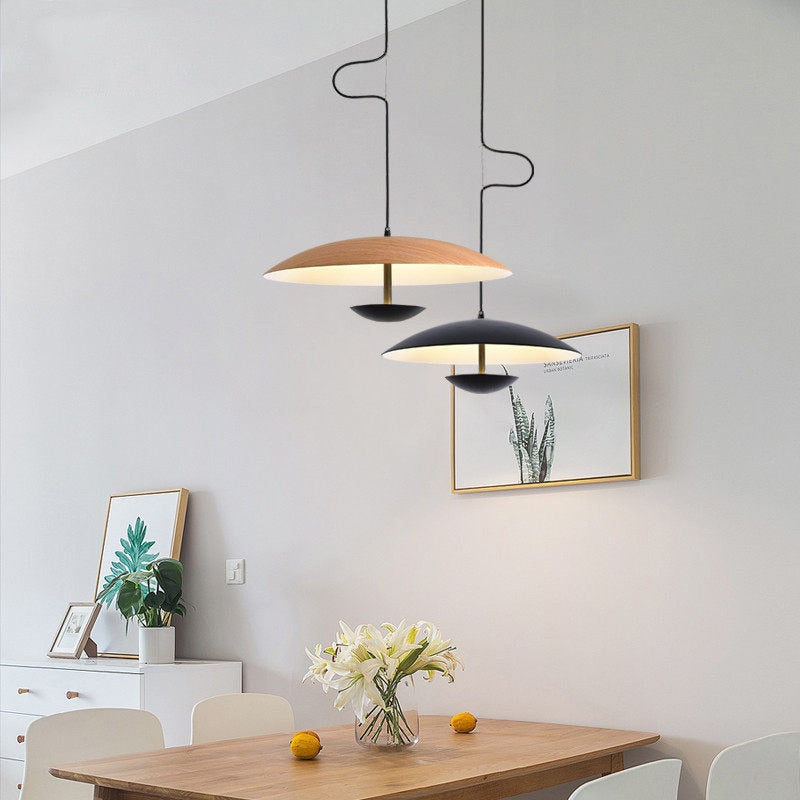 Black Wood Grain LED Pendant Light - Dining Room Design