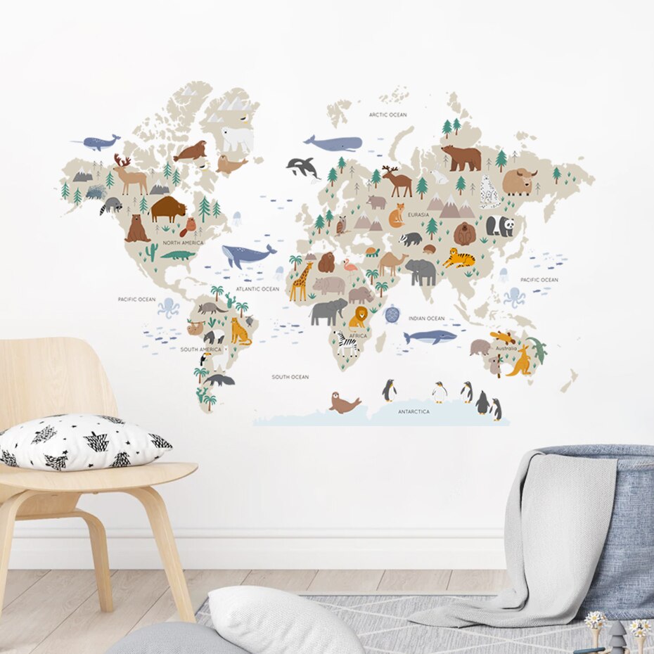 World Map Wall Sticker Large Decal for Kids Room