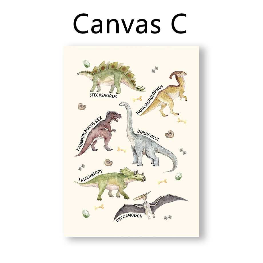 Dino Discoveries Prehistoric Alphabet Number Canvas Posters