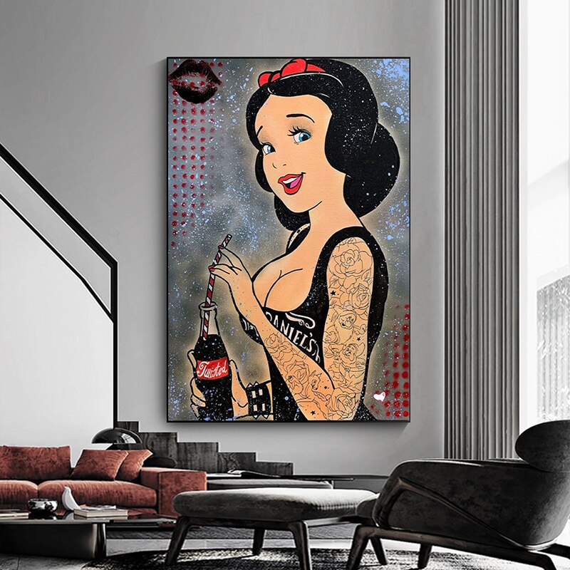 Funny Disney Snow White Drink Canvas Wall Art