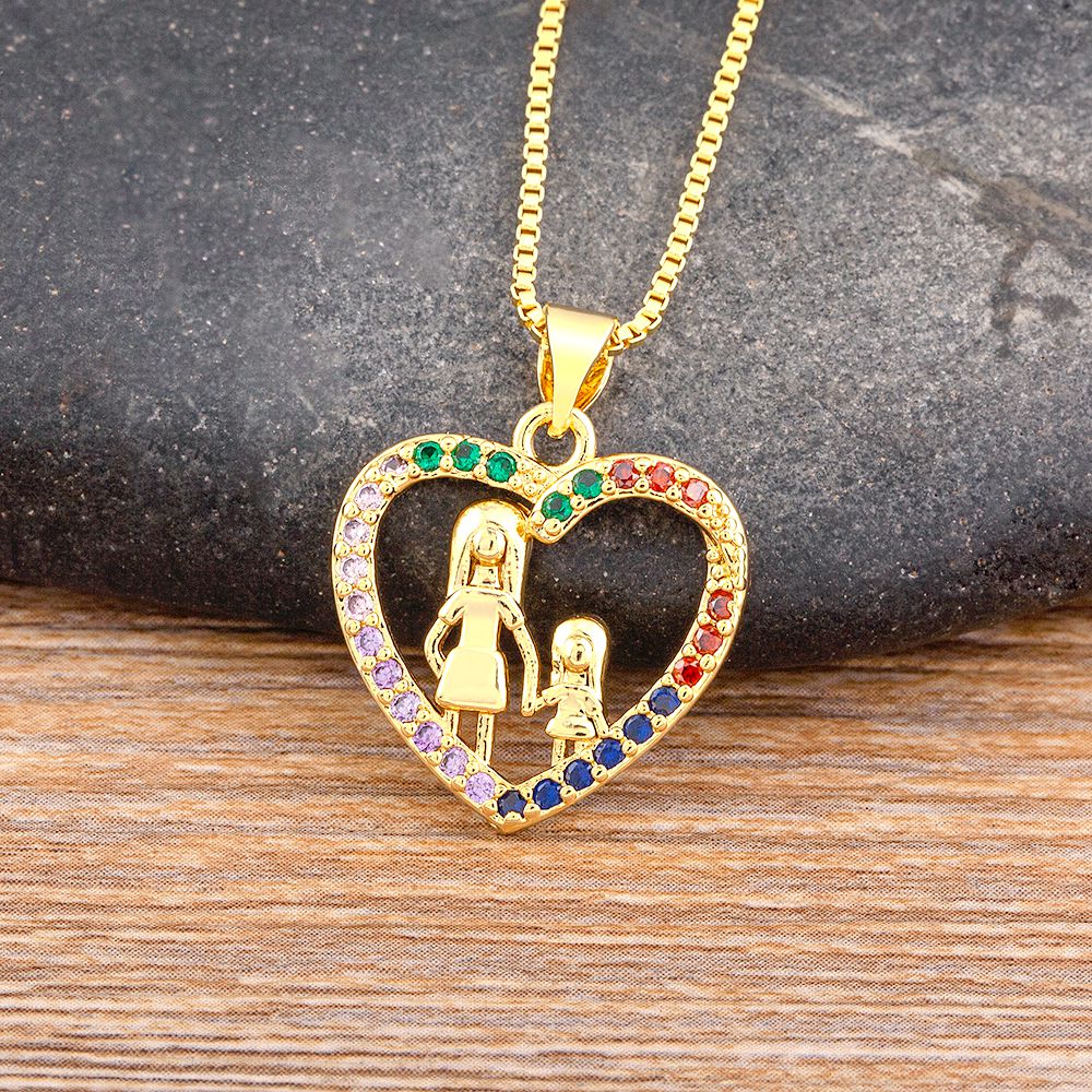 Heart Family Necklace with Colorful Zircon Chain