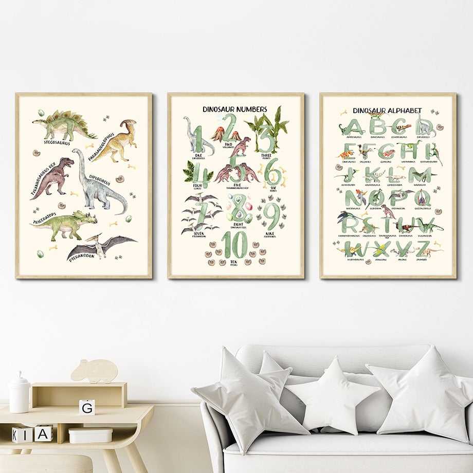 Dino Discoveries: Prehistoric Alphabet Number Canvas Poster Collection