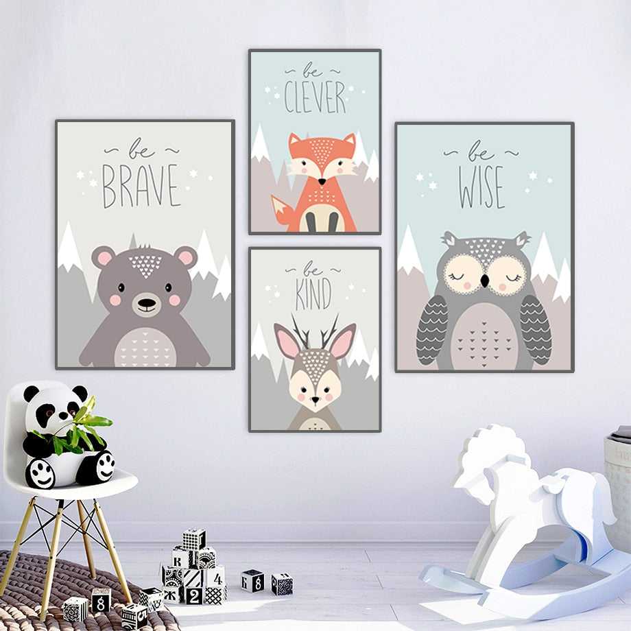 Mountain Fox Deer Bear Owl Nursery Art Canvas Posters