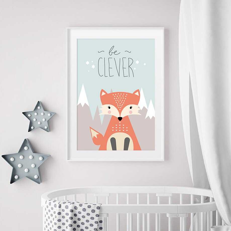 Poster su tela per la scuola materna con volpe di montagna, cervo, orso, gufo