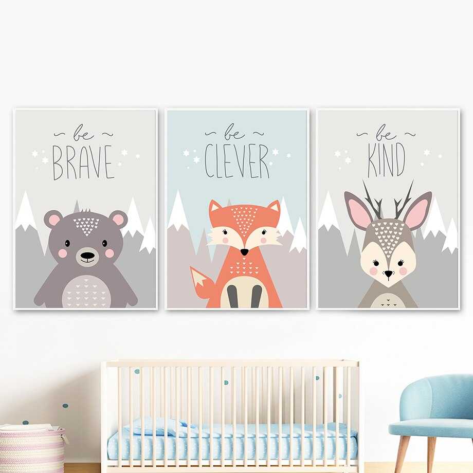 Poster su tela per la scuola materna con volpe di montagna, cervo, orso, gufo