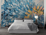 Floral Painting Blue & Gold Wallpaper Murals