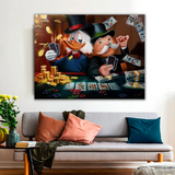 Alec Monopoly et Scrooge McDuck jouant au poker Impression sur toile