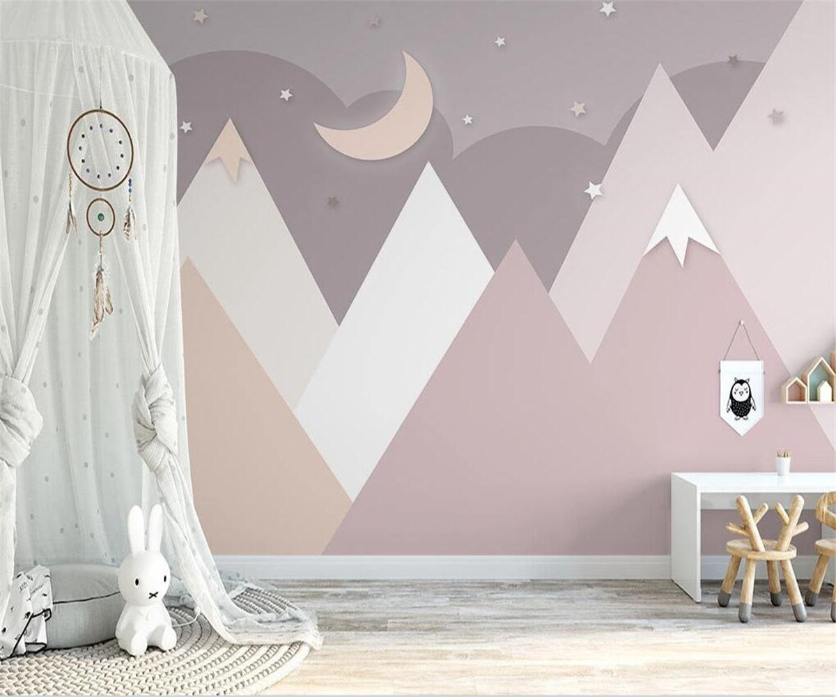 Pinkish Mountains Nursery Wallpaper