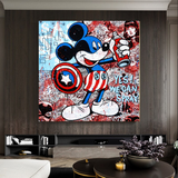 Disney Mickey Mouse Warrior Captain America Graffiti  Canvas Wall Art