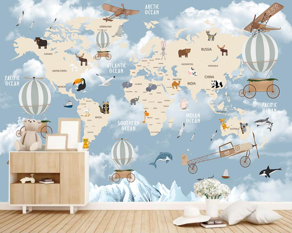 Explorers' World Map Peel and Stick Wallpaper