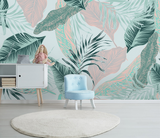 Beige and Green Leaves - Tropical Wallpaper Murals