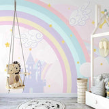 Pink Castle with Rainbow Nursery Wallpaper