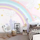 Pink Castle with Rainbow Nursery Wallpaper