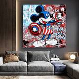 Disney Mickey Mouse Guerrier Captain America Graffiti Art mural sur toile 