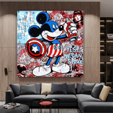 Disney Mickey Mouse Warrior Captain America Graffiti  Canvas Wall Art