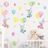 Animals hanging from Balloons Wall decal / balloons / Baby Bunny Rabbits Set / Nursery Art / Nursery Wall Murals / Baby Room Decals