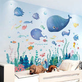 Sea World Ocean Wall Decal for kids room, Wall Stickers for Nursery Ocean Life with Whale, Fishes, Octopus, Turtles, Corals,