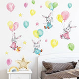 Animals hanging from Balloons Wall decal / balloons / Baby Bunny Rabbits Set / Nursery Art / Nursery Wall Murals / Baby Room Decals