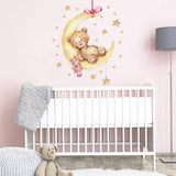 Teddy Bear Sleeping on the Moon Wall Decal | Rabbit on the Moon Wall Decal | Kids Room Baby Room Decoration Wall Decals